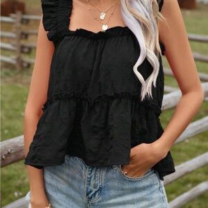 SHEIN Black Ruffle Tank Top